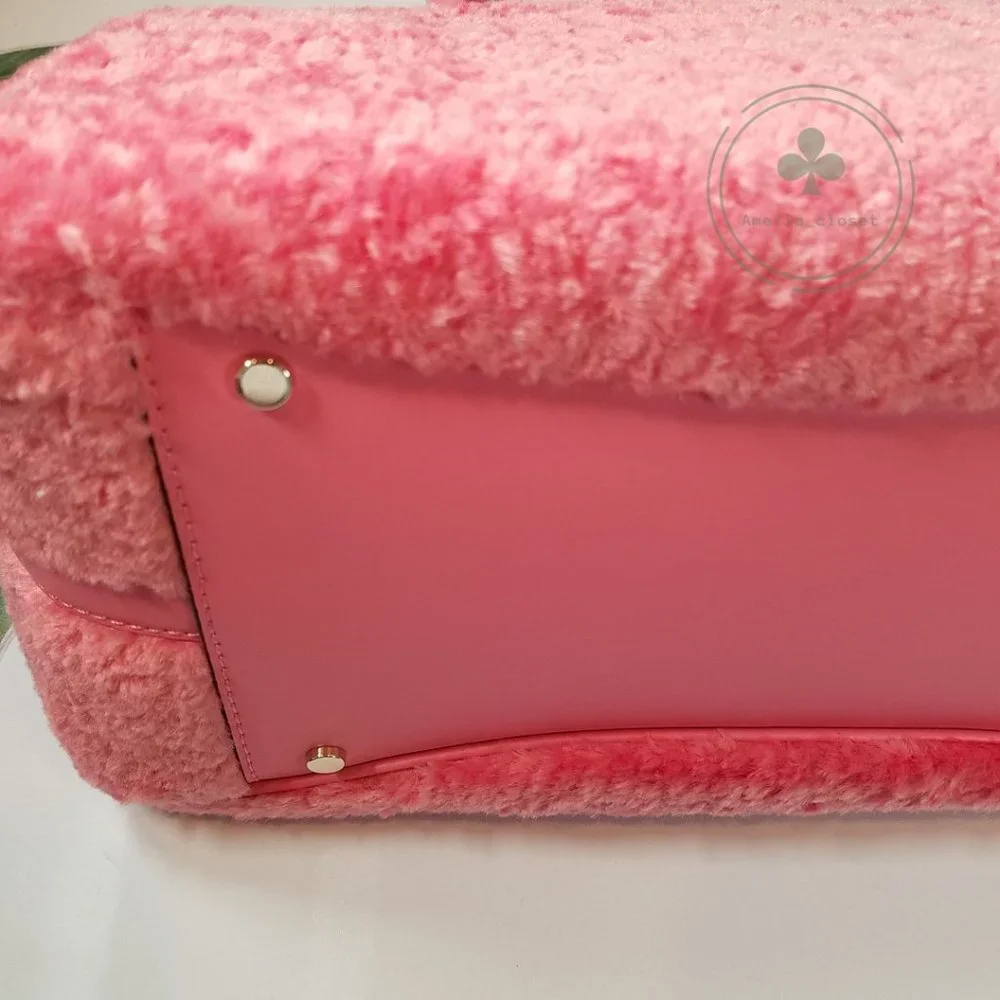 MAKE AN OFFER KATE SPADE MIMI FAUX FUR SATCHEL CROSSBODY BRIGHT BLUSH PINK - Picture 8 of 11